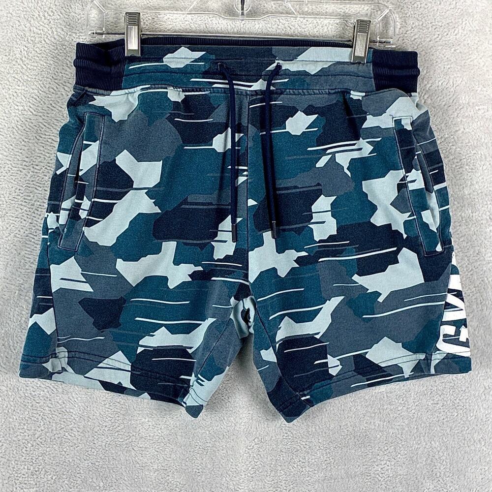 Gymshark Shorts Mens M Blue Camo Bold Drawstring Pull On Preppy Workout Gym